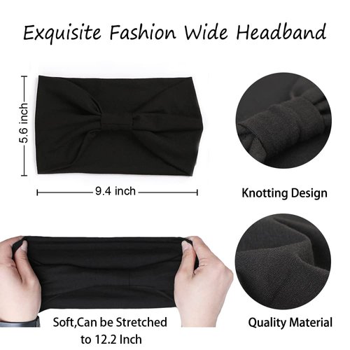 XTREND Hairbands, Wide Headbands For Women - Non Slip Fashion Stretch Headband, Boho Head Bands Women's Hair Thin Cloth Headbands Turban, Workout Hairband, Girls Headband, 6 Packs - Black