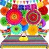 TURNMEON 40Pcs Fiesta Mexican Party Decorations Supplies, Cinco De Mayo Llama Balloons Paper Fans Pom Poms Table Cover Pennant Papel Picado Banner Honeycomb Table Decor Taco Tuesday Dia De Los Muertos