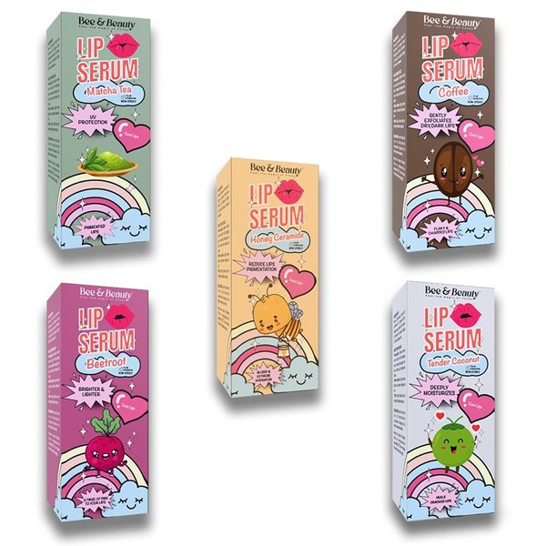 Bee & Beauty Moisturizing Lip Serum Roll On Combo - 5ml Each With Natural Flavours Nourishes, Hydrates And Gently Exfoliates For Men And Women Natural Pink Lip Roll On For Daily Lip Care