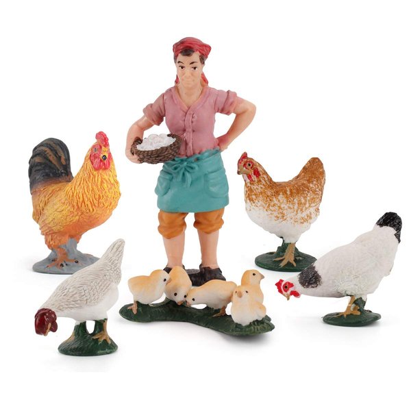 LC JoyCre Realistic Rooster Toy Figurine 6PCS Chick Farm Animal Model Set Hen Chicken Party Desktop Decoration Collection Educational Toys Set for Kid Boys Girls 5 6 7 8 Years Old