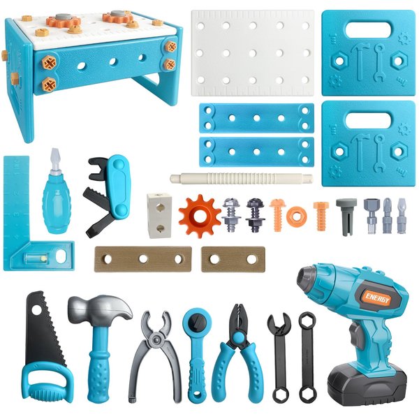 KalaDuck 68 Pcs Kids Tool Set, Toddler Electronic Toy Drill and Screw Toys, Design and Drill Kids Tool Box, Kids Power Tools and Construction Kits, Coolest Toddler Gifts Toys 3-4 5 6 Year Old