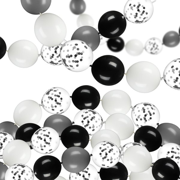 Seenelling 120 Pcs Link Balloon Linking Balloon Latex Linkable Balloons Decoration Connected Needle Tail Balloons for Wedding Anniversary Birthday Arch Party Supplies (Black Series,Sequin)