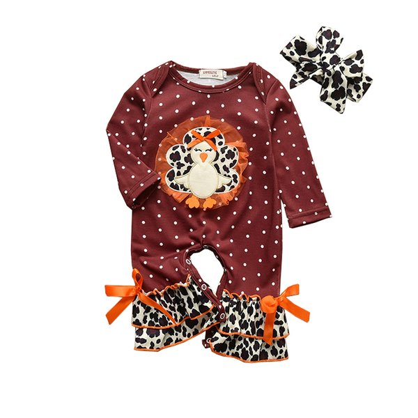 Infant Toddler Baby Girl Thanksgiving Outfits Long Sleeve Jumpsuit Turkey Romper One Piece Bodysuit Leopard Bodysuit (Red Wine, 0-3 Months)