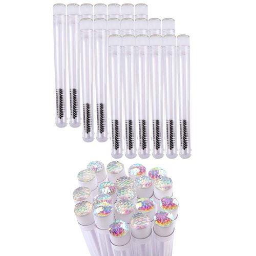 Disposable Mascara Brushes Diamond Eyelash Spoolies Makeup Brush Mascara Wand in Sanitary Tube Lash Supplies. ¡­ (50 Pcs, Clear)