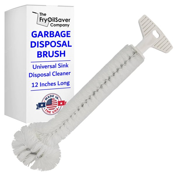 Garbage Disposal Brush Made in USA | Cleans Garbage Disposal Units & Removes Odors | Sturdy Grip Handle | T-Grip Handle | Universal Sink Disposal Cleaner | 12 Inches Long | by The FryOilSaver Co.