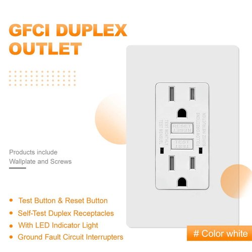 Micmi GFCI Outlet, Tamper-Resistant GFI Receptacle with LED Indicator, 125Amp Self-Test Ground Fault Circuit Interrupter, Decorator Screwless Wall Plates Included, ETL Listed (2, White, 15Amp Outlet)