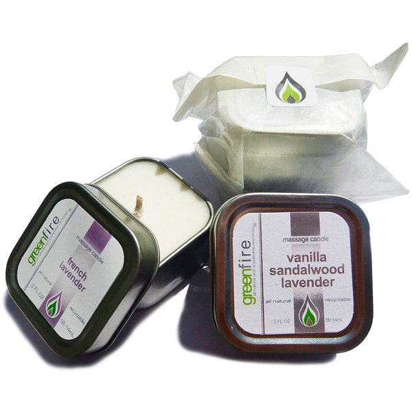 Greenfire All Natural Massage Candles, French Lavender and Lavender Sandalwood Vanilla, Travel Size 2 Fluid Ounce, Set of 2