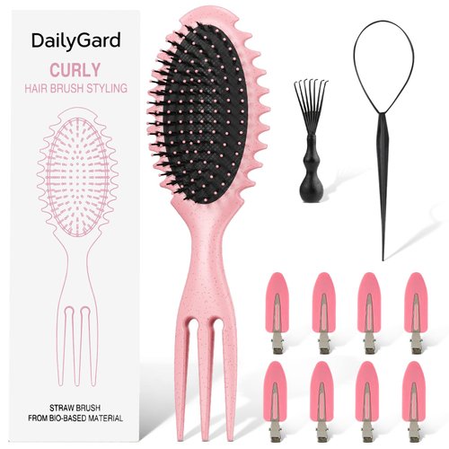 Curl Defining Hair Brush, Wet Hair Brush for Women and Men, Detangler Hairbrush for Wet & Dry Hair, Styling Brush for Curly Hair, Shaping and Defining Curls for Long/Wavy/Damaged Hair, Pink