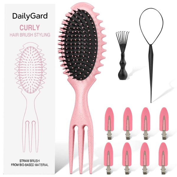 Curl Defining Hair Brush, Wet Hair Brush for Women and Men, Detangler Hairbrush for Wet & Dry Hair, Styling Brush for Curly Hair, Shaping and Defining Curls for Long/Wavy/Damaged Hair, Pink