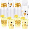 Sliner 50 Pcs Bee Party Plastic Cups with Straws 12 oz Clear Honey Bee Cups Disposable Bee Drinking Cups Bee Theme Party Favors for Home Kitchen Bee Birthday Baby Shower Party Supplies Decor