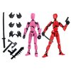 Schythely Titan T13 Action Figures Set -(Assembly Required) Robot Action Figure Fidget Toys for Nova N13 Anime Figures with 3D Lucky Dummy 13 Robot Figures Multi Movable Joints Gifts (Red+Pink)