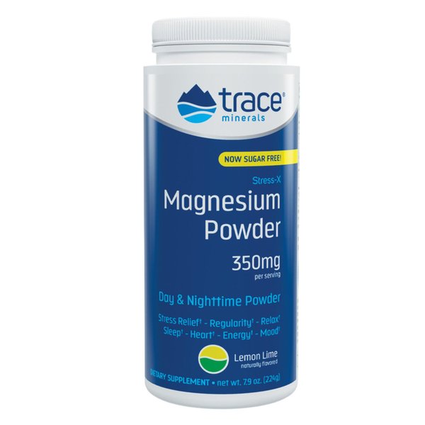 Trace Minerals | Stress-X Magnesium Powder | Stress Relief, Regularity, Relaxation, Sleep, Energy, Muscle Relief | Non-GMO, Gluten Free, and Certified Vegan | Lemon Lime Flavor | 8.8 oz