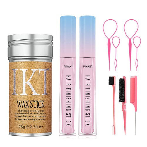 PasaRose Hair Wax Stick for Flyaways,Hair Finishing Stick Set for Long-Lasting Fixed Hair Styling,Slick Back Hair Brush Set-Edge Brush Rat Tail Comb Bristle Hair Brush,Topsy Hair Tail Tool-10 Pcs