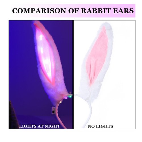 Uranian Light Up Bunny Ears Headbands White Rabbit Ears Hair Band Led Bunny Headband Flashing Furry Ears Headwear Cosplay Party Costume Hair Accessories for Women and Girls