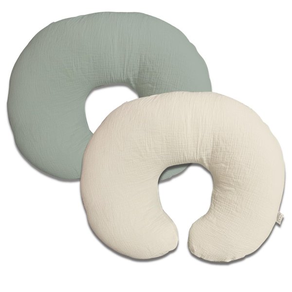 Nursing Pillow Cover,Muslin Cotton,Removable Cover for Breastfeeding Pillows,2-Pack Pillow Covers,Ultra-Soft Baby Nursing Pillow, Fits Newborn Feeding Pillow 22.5IN*18IN (Sage Green & Cream-Coloured)