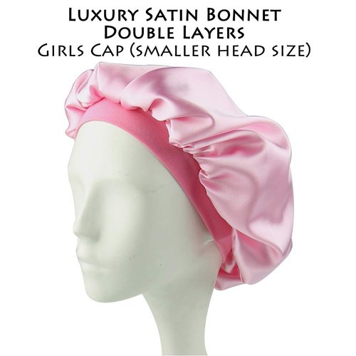 Sleep Cap for Kids Satin Hair Scarf Girls Night Head Wrap Floral Silk Nightcap Light Pink