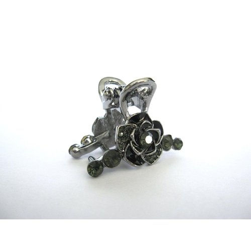 Small mini silver metal gray blue rose flower crystal hair claw bridal clip