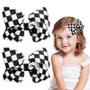 JarThenaAMCS 2Pcs Glitter Racing Checkered Flag Hair Bow Clips 4.7 Inch Black White Plaid Grosgrain Ribbon Clip Race Car Barrettes Alligator Clips for Girls Women Racing Fan Pigtail Hair Accessories