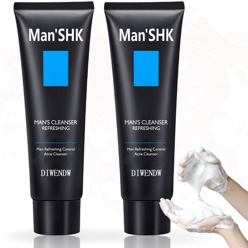 2PCS Men's Face Wash,Gentle Hydrating Daily Facial Cleanser Wash for Men,Deep Cleansing Long Lasting Moisturizing Face Wash Men's Skincare,Skin-Friendly Travel Size Mens Face Wash for All Skin Type
