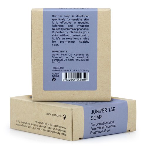AUTHENTIC BATH & SOAP Cold Processed - Juniper Tar Soap Bar - Psoriasis & Eczema, Sensitive Skin, Natural, Men & Women, no Sulfates or Parabens, Cruelty Free, Face & Body. (Pack of 2) 4.2 Oz Each