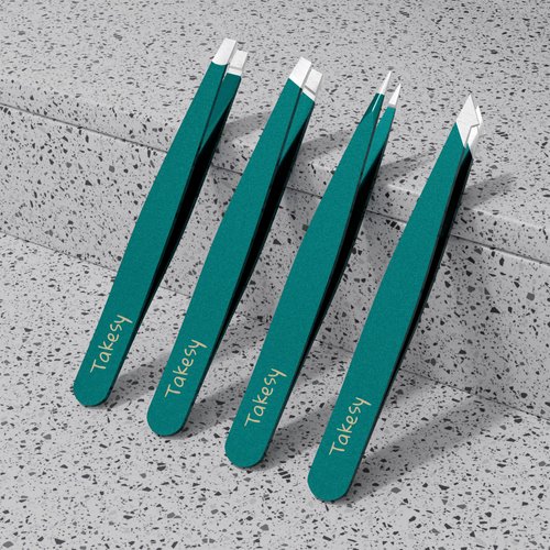 Professional Tweezers for Facial Hair and Eyebrows with Mirror Case (Green)