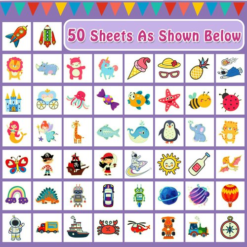 Partywind 50 PCS Luminous Kids Temporary Tattoos, Individually Cut Tattoos Stickers for Kids Party Supplies, Birthday Party Favors Decorations for Boys and Girls, Games