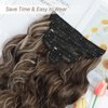 Clip in Hair Extensions Long Wavy Synthetic Hairpieces 20 Inch Light Brown Mix Warm Blonde 6PCS Thick Hairpieces Fiber Double Weft Hair for Women