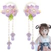 2 Pack of Purple Cherry Blossoms Asian Cute Hair Accessories for Girls Sparkling Crystal Stone Braided Hair Clips for Women Unique Hanfu Decorative Floral Hair Clips Chinese Hair Accessories