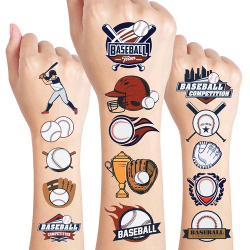24 Sheets Baseball Temporary Tattoos, Birthday Decorations Baseball Party Favors
