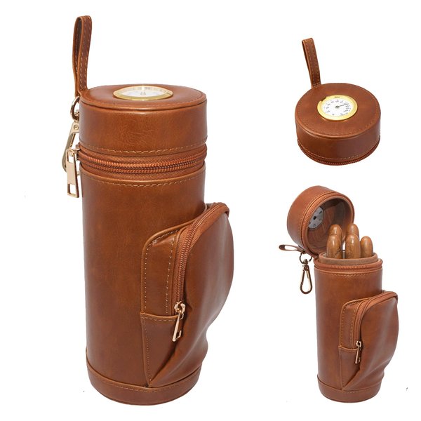 AMANCY Upgrade Cedar Wood Lined Portable Travel Leather Cigar Humidor Case with Pocket,Easily Carry Lighter and Cutter