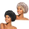 2Pcs Silk Bonnet for Sleeping, Satin Hair Bonnets, Soft Elastic Band Silk Sleep Cap, Silk Hair Wrap for Curly Hair (Black Gold)