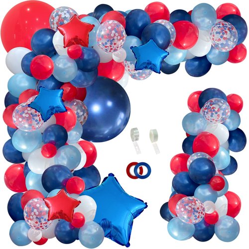 Julliz 142pcs Red White and Blue Balloon Arch Garland Kit, Navy Blue for Blue 2024 Graduation Decorations July 4th Birthday Baseball Nautical Theme Party Flag Party Election Party