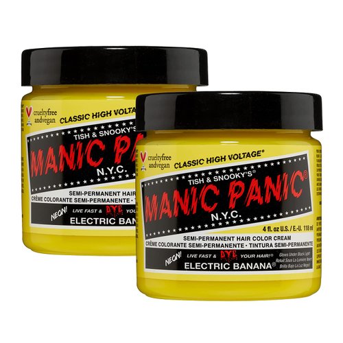MANIC PANIC Electric Banana Hair Dye - Classic High Voltage - (2PK) Semi-Permanent Hair Color - Bright, Neon Yellow Hair Dye Glows in Blacklight - Vegan, PPD & Ammonia-Free For Coloring Hair
