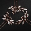 Teyglen 3pcs Crystal Bride Wedding Hair Pins Bridal Rhinestone Hair Pins Set Handmade Blue Black Red Crystal Hair Pieces Wedding Hair Accessories for Bride Women Girls (Rose Gold)