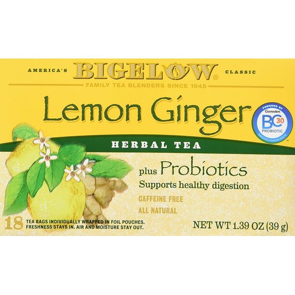 Bigelow Classic Lemon Ginger Herbal Tea Plus Probiotics 18 Bags (3 Pack)