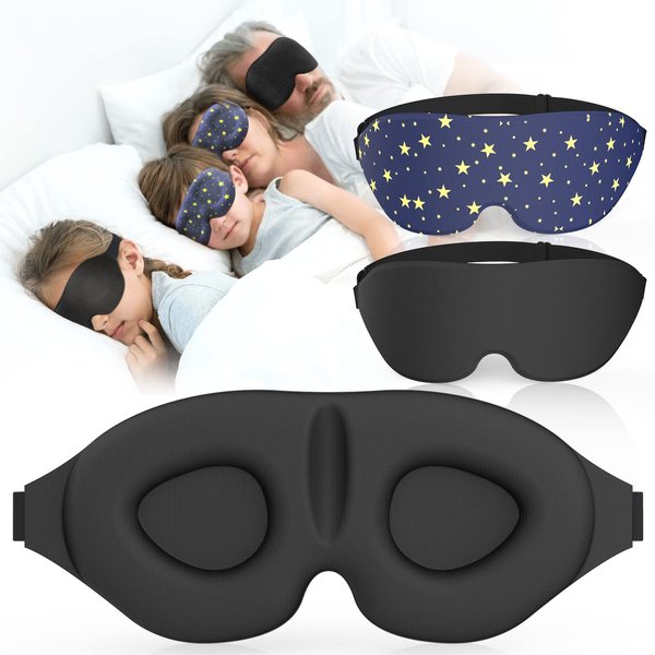 AMAZKER Sleep Eye Mask for Men Women 3D Contoured Cup, Concave Molded, Block Out Light, Molded Soft Comfort Eye Shade with Adjustable Strap for Travel