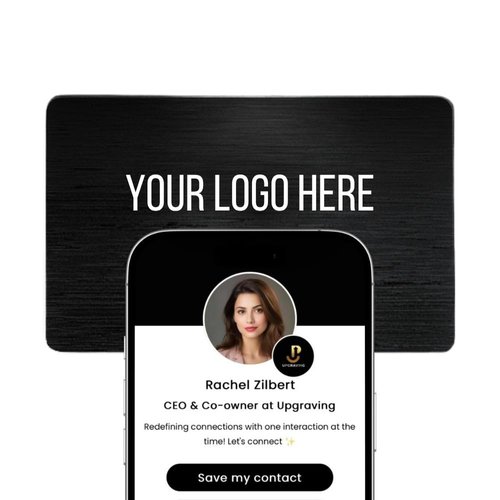 Customizable Black Metal Digital Business Card for Networking - NFC Digital Business Card with QR Code - Tap to Share Technology - No App or Subscription Required (Black)- powered by Upgraving