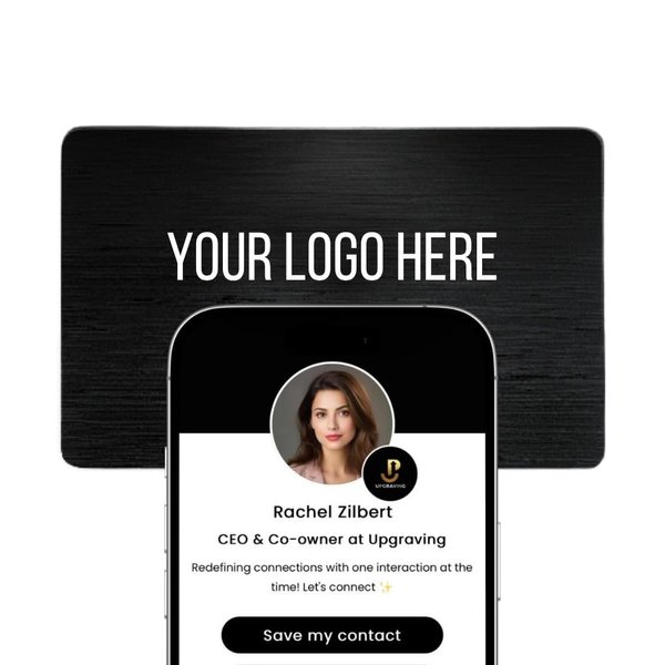 Customizable Black Metal Digital Business Card for Networking - NFC Digital Business Card with QR Code - Tap to Share Technology - No App or Subscription Required (Black)- powered by Upgraving