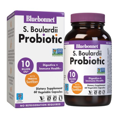 BlueBonnet Nutrition S. Boulardii Probiotic 10 Billion CFU^ w/Prebiotic Sunfiber – Shelf Stable - for Women & Men Digestion, Gut, Mood* - Non-GMO, Vegan, Free of Gluten, Dairy & Soy - 30 Servings