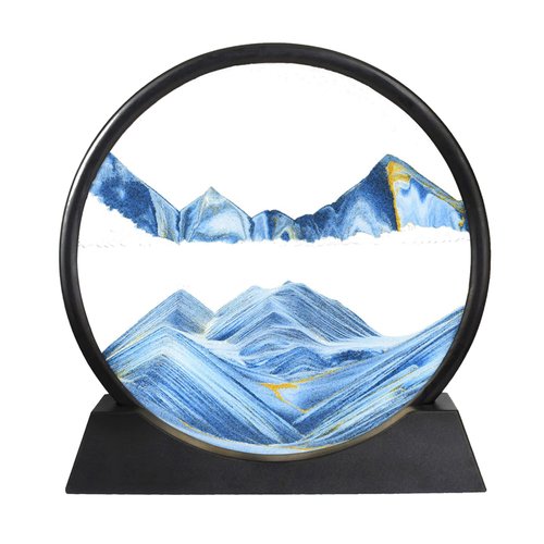 MUNSCVUS Moving Sand Art Picture in Motion, Round Tempered Glass 3D Deep Sea Sandscapes with Display Flowing Sand Frame for Relaxing Desktop Home Office Work Décor for Kids Adults (Blue, 12inch)