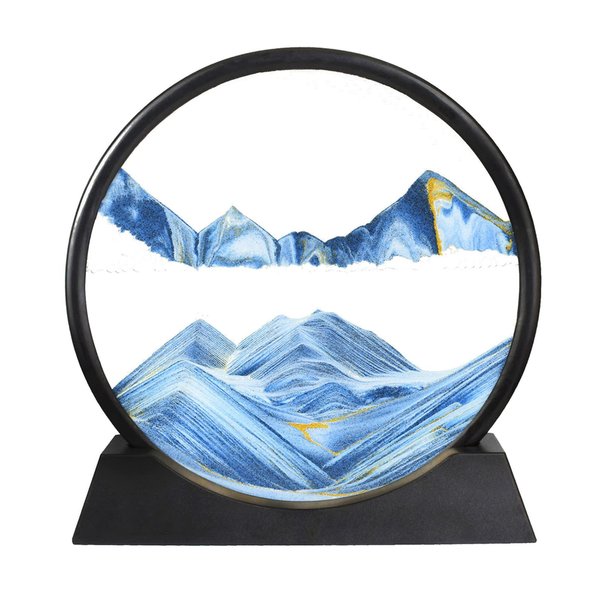 MUNSCVUS Moving Sand Art Picture in Motion, Round Tempered Glass 3D Deep Sea Sandscapes with Display Flowing Sand Frame for Relaxing Desktop Home Office Work Décor for Kids Adults (Blue, 12inch)
