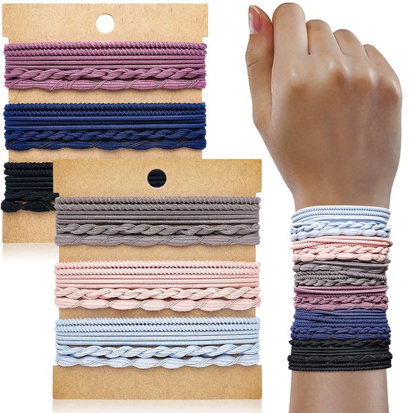 KANPRINCESS Boho Hair Ties For Girls, Bracelet Hair Ties For Women, Hair Tie Bracelet, Elastic Hair Ties, Hair Bands For Ponytails, Ponytail Holder For Daily Life, Sport, Cooking, Working (24pcs)