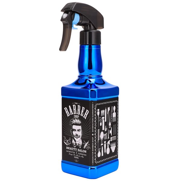 ZIBARBER Water Sprayer 500ml/16.9oz Hair Spray Bottle Hairdressing Barber Spray Bottle Whisky Squirt Bottle Mist Salon Hair Tools Home Gardening (Blue)