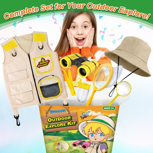YOPINSAND Kids Explorer Kit & Bug Catcher Kit, Kids Camping Gear for Kids, Outdoor Exploration Set with Vest & Hat, Ideal Outdoor Camping Adventure Toys for Boys Girls 3-12