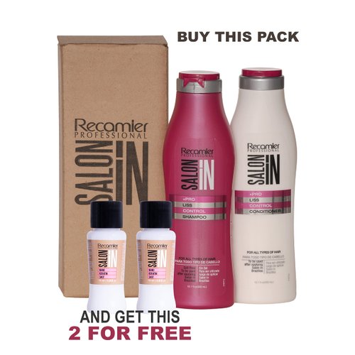 RECAMIER Anti Frizz Shampoo Conditioner Set Hair 10.1 OZ + 2 Nano keratin Shots