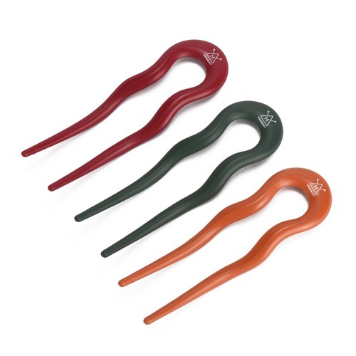 HAWWWY 3 Pack Hairpins Multicolor - 5.1''L French Hair Pins - U Shape Hair Forks - Prong Bun Hair Sticks - Chignon Pins Hairstyle Accessories - Bun Clip for Women - Orange, Red, and Green, tictac