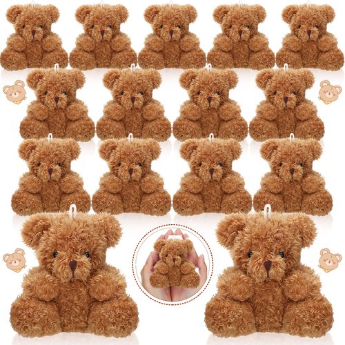 Aoriher 15 Pcs Plush Mini Bear 4 Inch Stuffed Animal Toys Tiny Bear Stuffed Animal Soft Bear Doll Small Present Box Doll Toy for Birthday Wedding Decorations Party Favors Supplies Bag Charm (Brown)