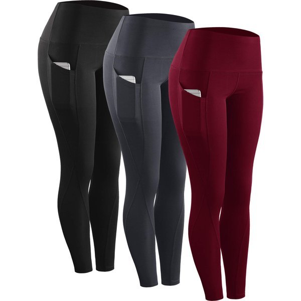 NELEUS 3 Pack Tummy Control High Waist Running Workout Leggings,9017,Black,Grey,Red,US L,EU XL