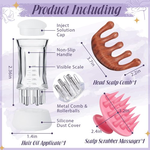 Nuogo 3 Pcs Scalp Applicator Comb, Scalp Scrubber, Scalp Massage Comb Set Include Hair Oil Applicator, Hair Scalp Massager, Wooden Head Scalp Comb for Hair Growth Care Remove Dandruff Stress Relief