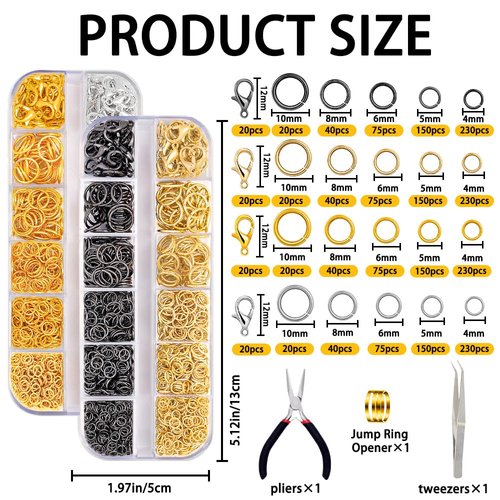 DIYDEC Jump Rings for Jewelry Making 2143pcs Open Jump Rings and Lobster Clasps Necklace Bracelet Jewelry Repair Kit with Pliers Tweezers Jump Ring Opener
